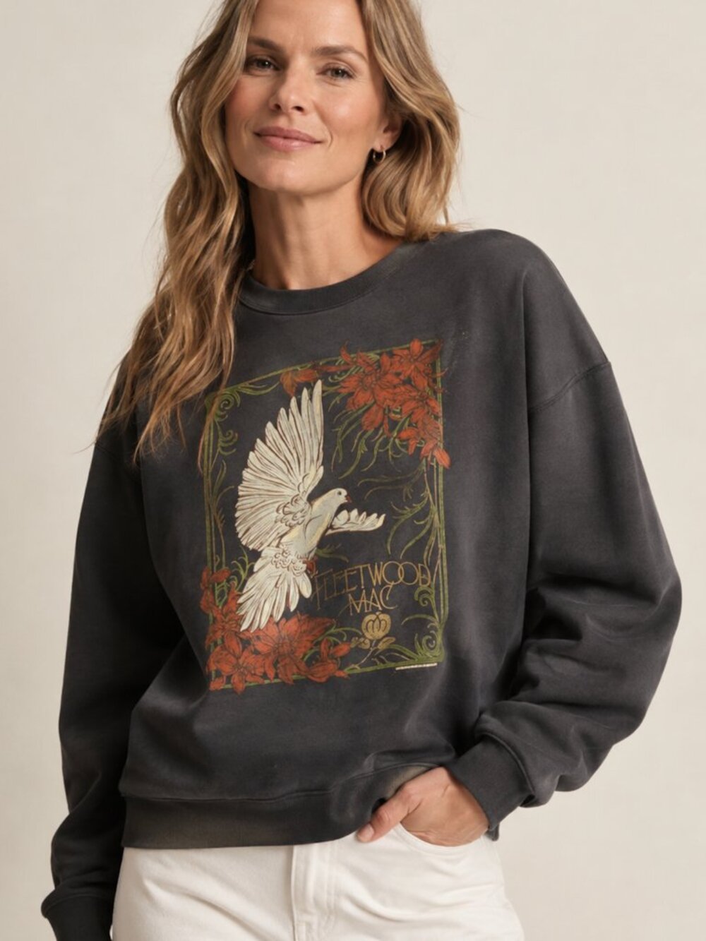 Abercrombie & Fitch Fleetwood Mac Vintage Sunday Crew Sweatshirt Dark Gray | XXS